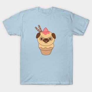 Kawaii Cute Pug Ice Cream Cone T-Shirt T-Shirt